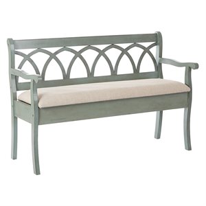 Coventry Storage Bench in Antique Sage Green Frame and Beige Fabric Seat Cushion