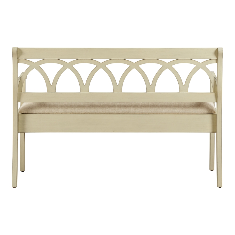 Coventry Storage Bench in Antique White Frame and Beige Fabric Seat Cushion
