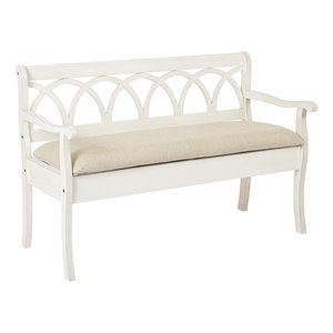 Coventry Storage Bench in Antique White Frame and Beige Fabric Seat Cushion