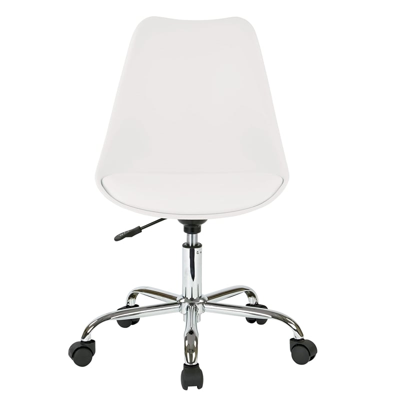 Emerson White Faux Leather Office Chair with Pneumatic Chrome Base