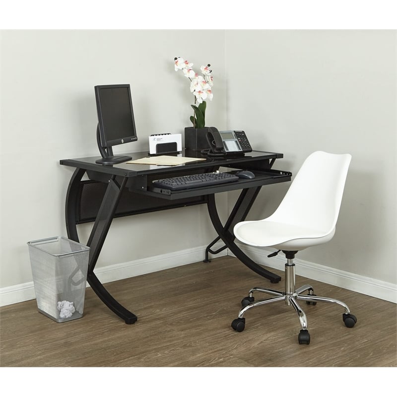 Emerson White Faux Leather Office Chair with Pneumatic Chrome Base