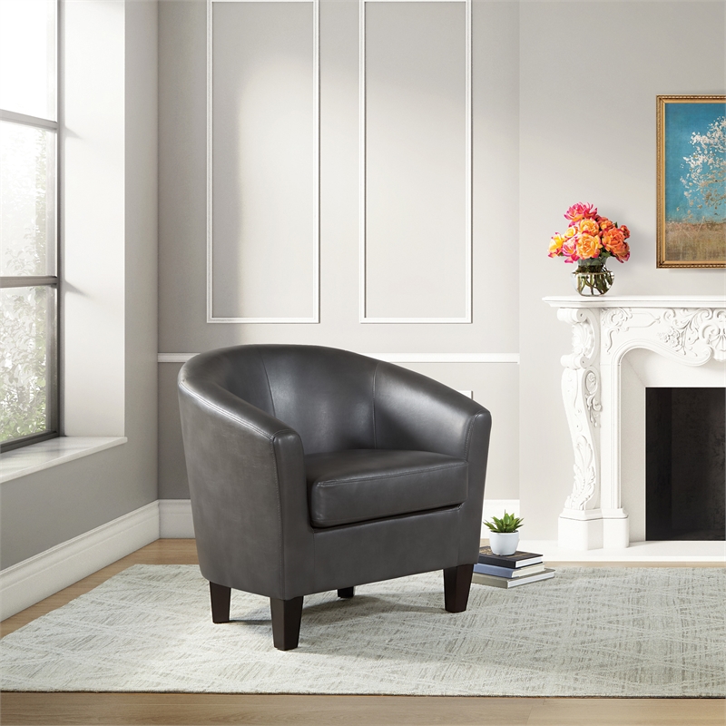 Ethan Pewter Fabric Tub Chair with Dark Espresso Wood Legs