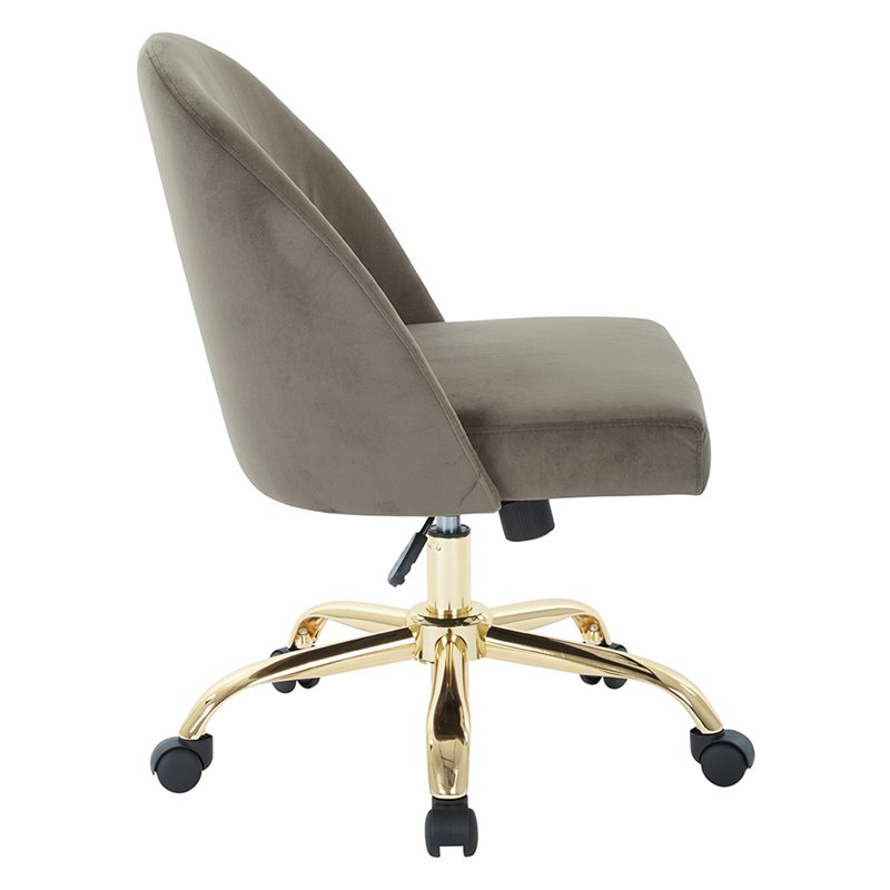 Layton Mid Back Office Chair in Otter Gray Velvet with Gold Finish Base