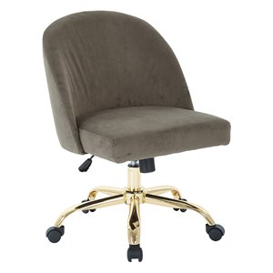 Layton Mid Back Office Chair in Otter Gray Velvet with Gold Finish Base