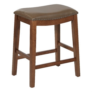 Metro 24 inch Saddle Stool with Nail Head and Espresso Legs with Bonded Leather