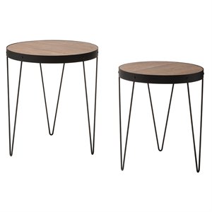 pasadena nesting accent tables set calico brown wood top and black metal 2-pack