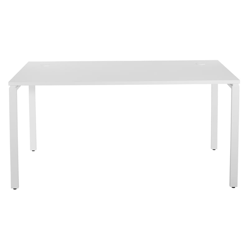 60 inch Writing Desk with White Laminate Top and White Finish Metal Legs