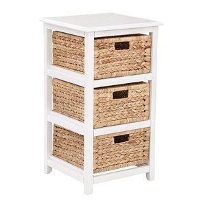 seabrook four-tier storage unit with white finish and natural brown baskets