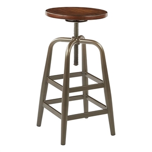 sullivan height adjustable metal stool with pewter & walnut brown wood top