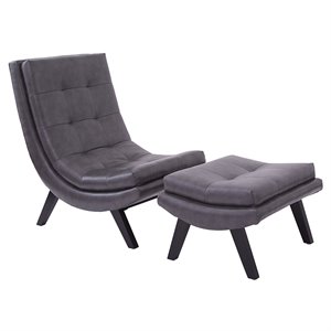 tustin pewter gray lounge chair and ottoman set in bonded leather