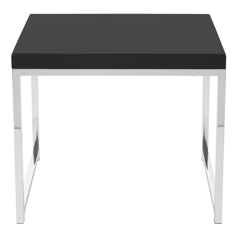 Wall Street End Table with Chrome Metal legs and Black Wood Top