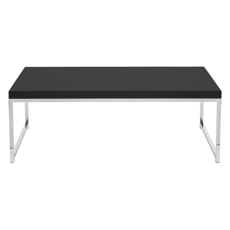 Wall Street Coffee Table Black Wood Veneer Top with Chrome Steel Base