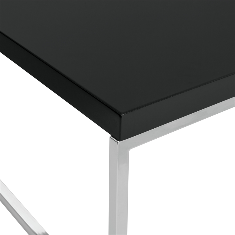 Wall Street Coffee Table Black Wood Veneer Top with Chrome Steel Base