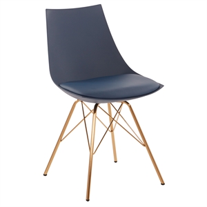 Oakley Chair in Navy Blue Faux Leather with Gold Chrome Base
