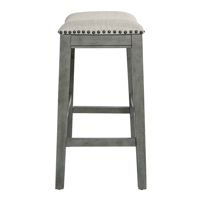 Saddle Stool 24" Gray Fabric and Antique Gray Base and Nailheads 2pack