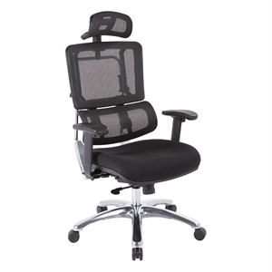 vertical black mesh back fabric chair with headrest