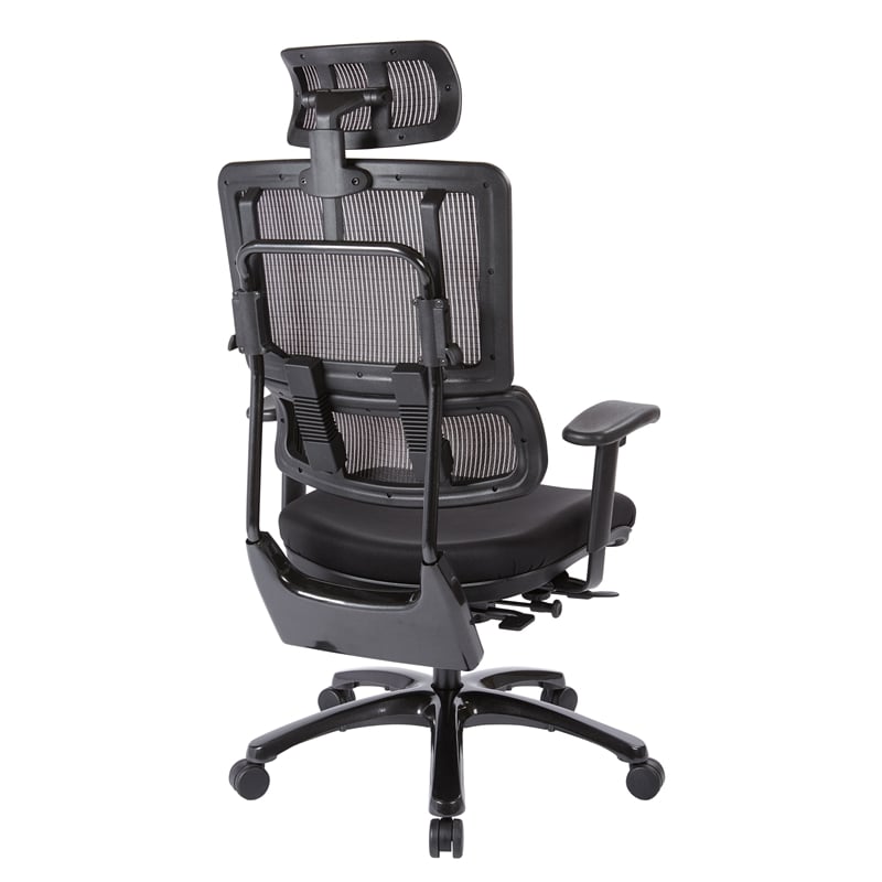 Vertical Black Mesh Back Chair with Shiny Black Base with Headrest