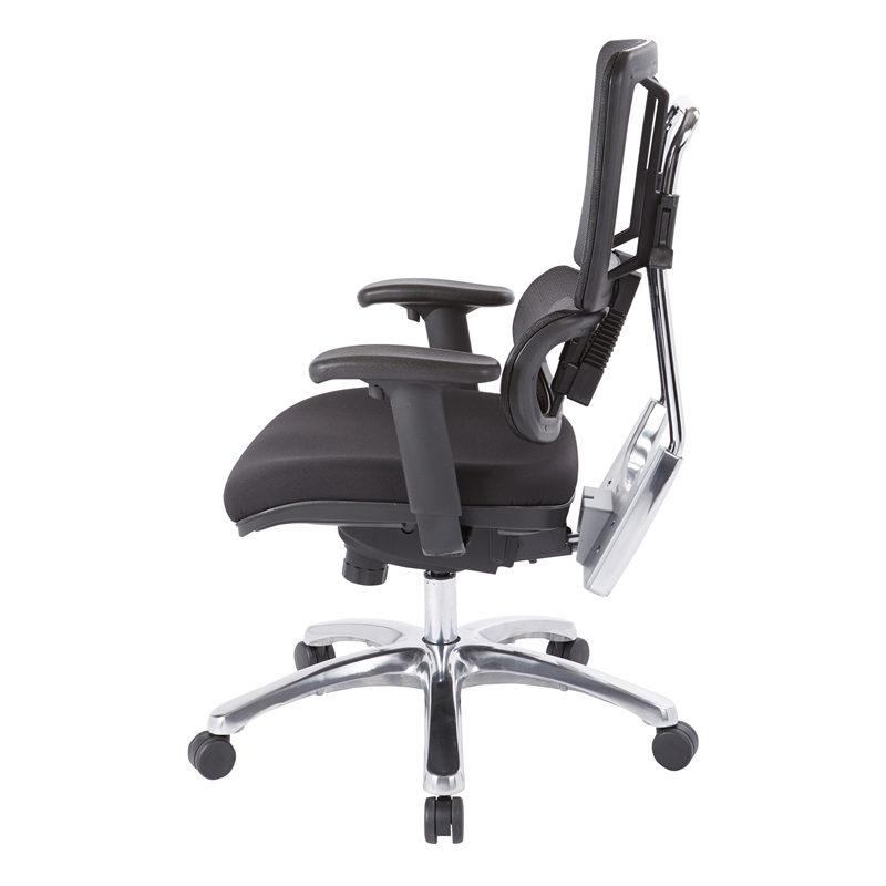 Vertical Black Mesh Back and Coal Black Fabric Seat with Polished Aluminum Base