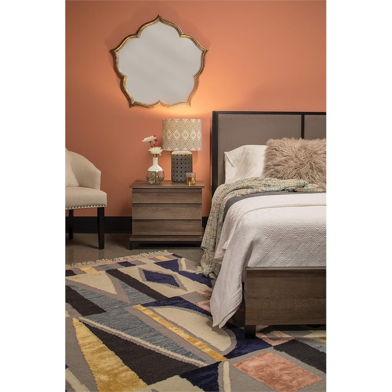 OSP Designs Braydon Queen Headboard-Footboard Oak Laminate/Matte Black Coating