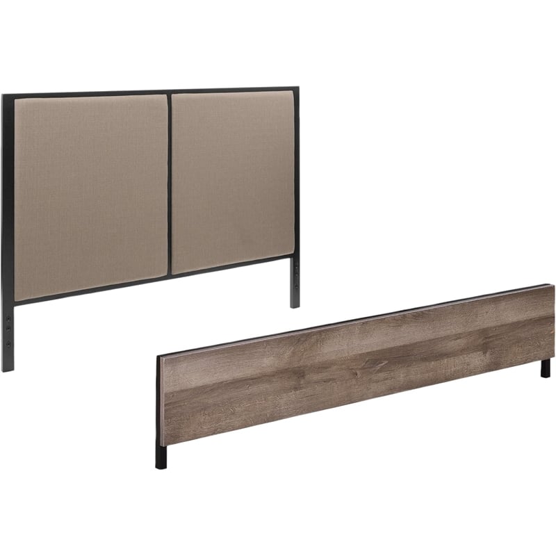 OSP Designs Braydon Queen Headboard-Footboard Oak Laminate/Matte Black Coating