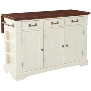 Country Drop Leaf Kitchen Island in White with Solid Wood Top