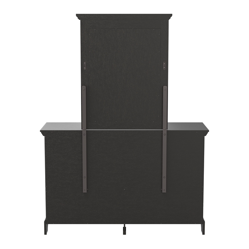 Farmhouse Mirror Engineered Wood in Rustic Black Finish Dresser not included