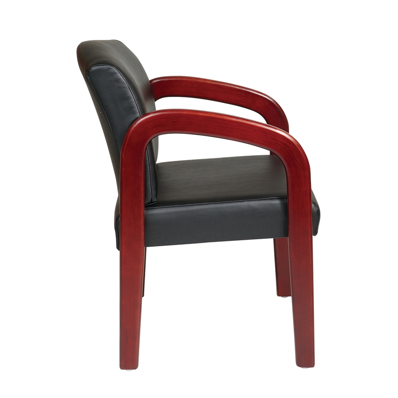 Wood Visitor Cherry finish Chair with Black Faux Leather Fabric