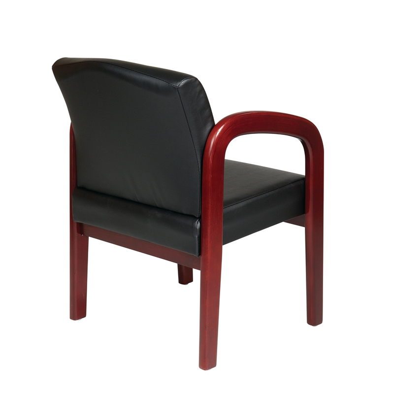 Wood Visitor Cherry finish Chair with Black Faux Leather Fabric