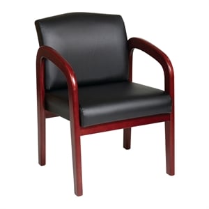 wood visitor cherry finish chair with black faux leather fabric