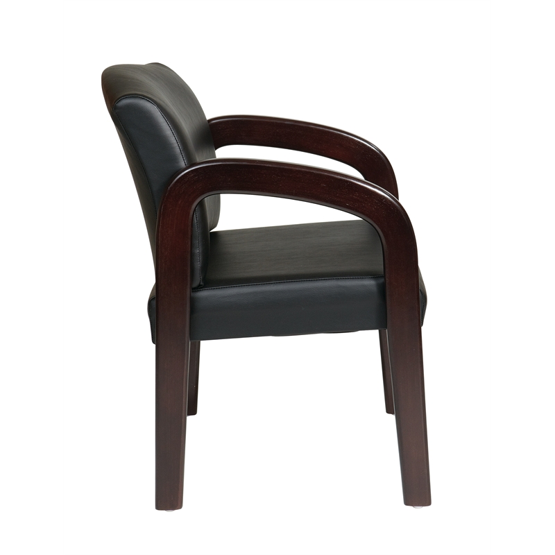 Faux Leather Wood Visitor Guest Chair in Espresso