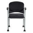 Titanium Finish Rolling Visitors Chair With Casters in Black Fabric