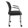 Titanium Finish Rolling Visitors Chair With Casters in Black Fabric