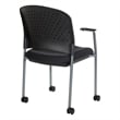Titanium Finish Rolling Visitors Chair With Casters in Black Fabric