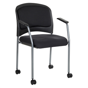 titanium finish rolling visitors chair with casters in black fabric