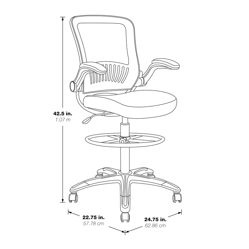 Office Star DC Series Deluxe Breathable Mesh Back Ergonomic Drafting Chair  with Lumbar Support and Adjustable Footring, Black Fabric