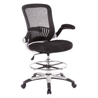 White Mesh Back Drafting Chair with Black Faux Leather Seat Adjustable  Footring