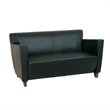 Black Bonded Leather Love Seat With Cherry Finish Legs
