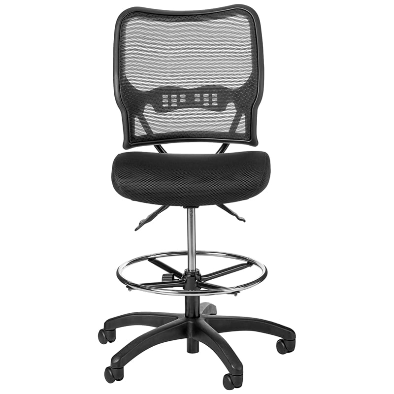 Deluxe Ergonomic AirGrid Back Black Fabric Drafting Chair with Mesh Seat
