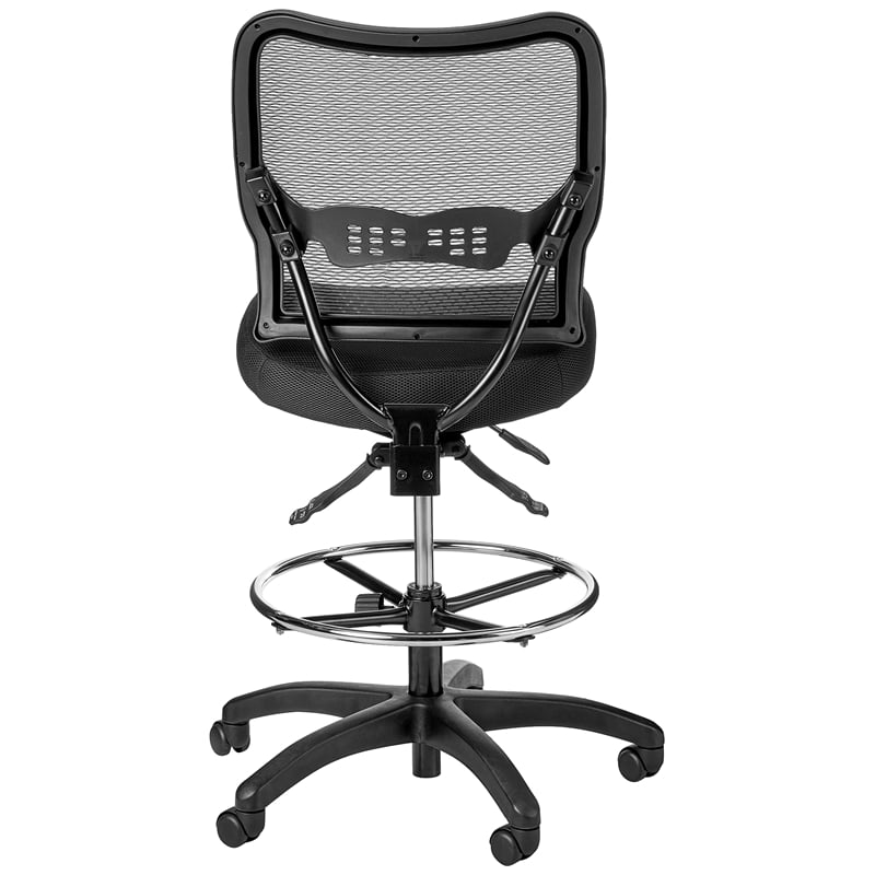 Deluxe Ergonomic AirGrid Back Black Fabric Drafting Chair with Mesh Seat