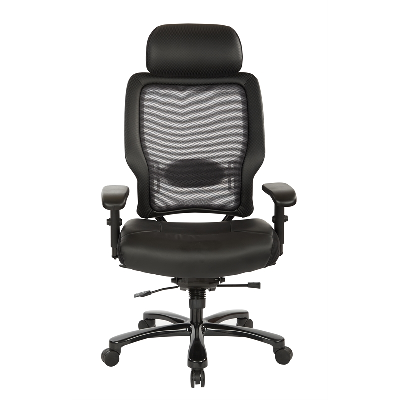 Executive Big and Tall Chair in Black Bonded Leather Fabric w/ Headrest