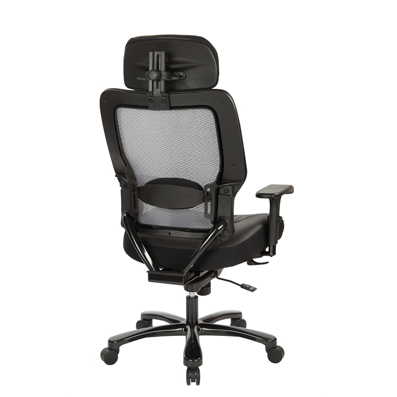 Executive Big and Tall Chair in Black Bonded Leather Fabric w/ Headrest