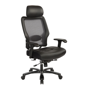 Executive Big and Tall Chair in Black Bonded Leather Fabric w/ Headrest