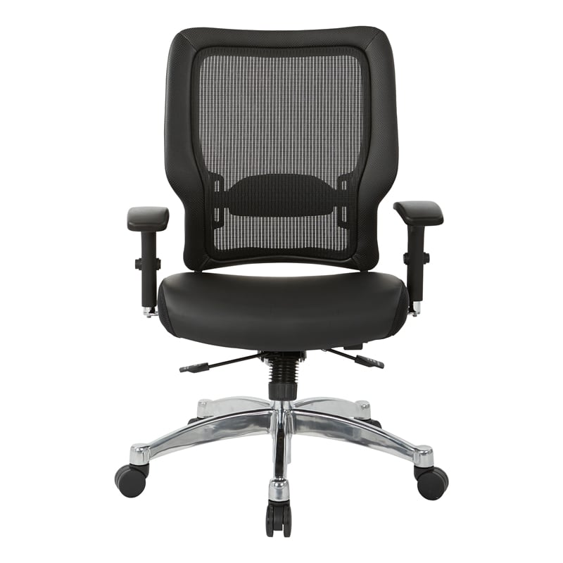 Back Chair in Black Vertical Mesh in Black Bonded Leather Seat