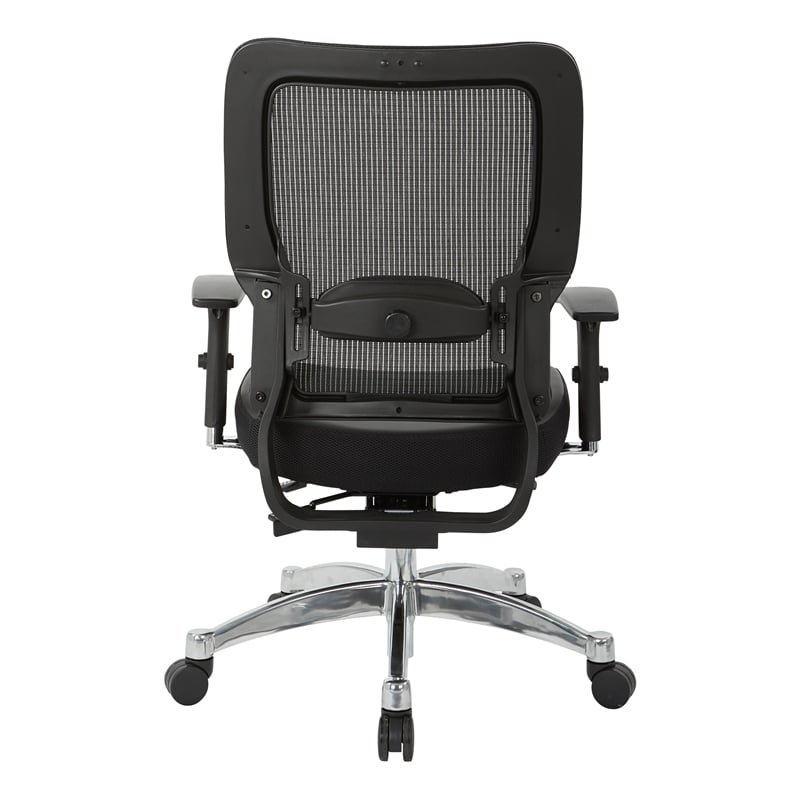 Back Chair in Black Vertical Mesh in Black Bonded Leather Seat
