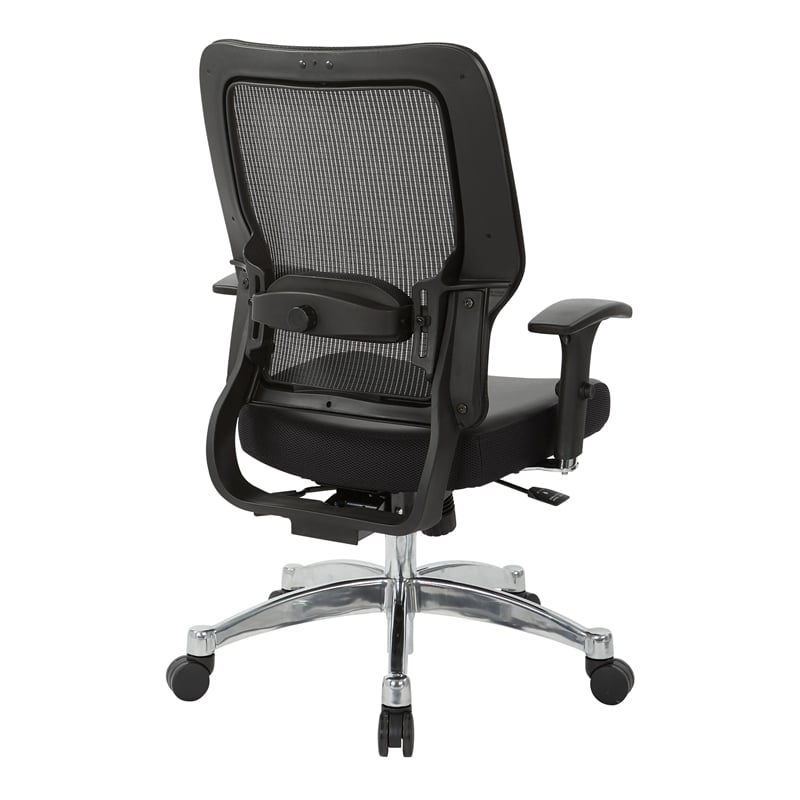 Back Chair in Black Vertical Mesh in Black Bonded Leather Seat
