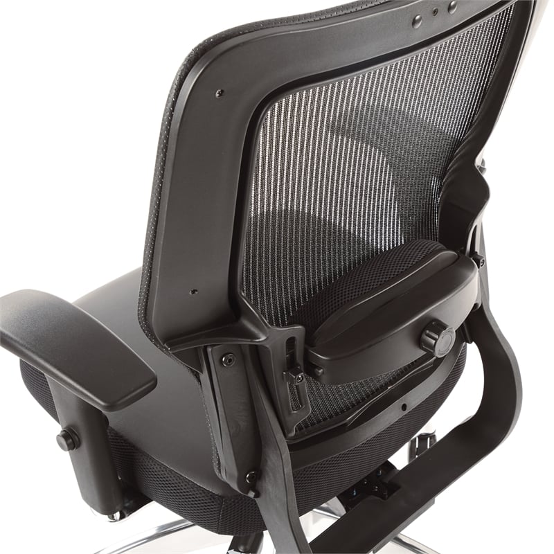 Back Chair in Black Vertical Mesh in Black Bonded Leather Seat