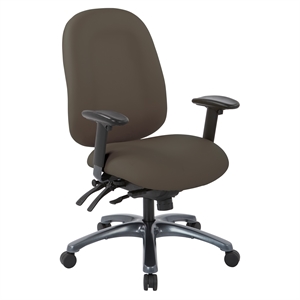 Multi-Function High Back Brown Fabric Chair with Seat Slider and Titanium Finish
