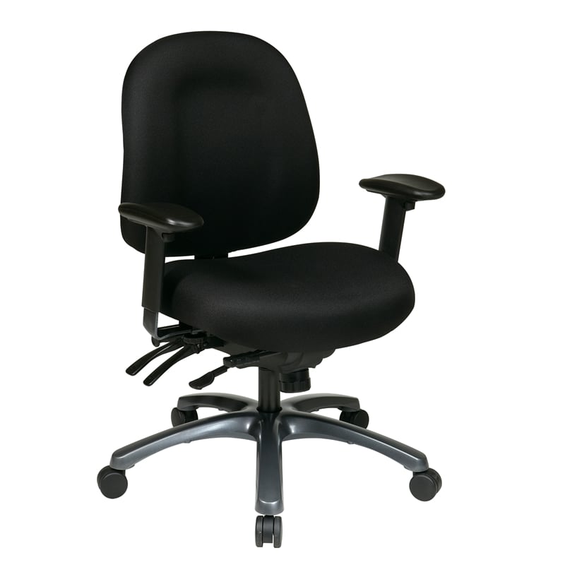 Multi-Function Mid Back Chair with Seat Slider  in  Black Fabric