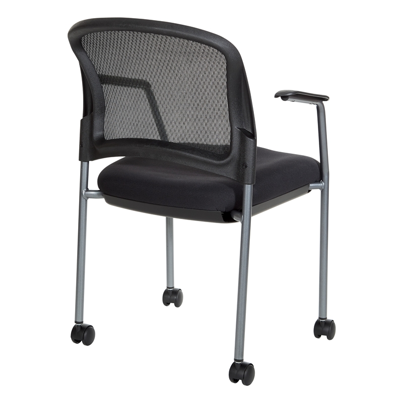 Titanium Finish Rolling Visitors Chair in Black Fabric
