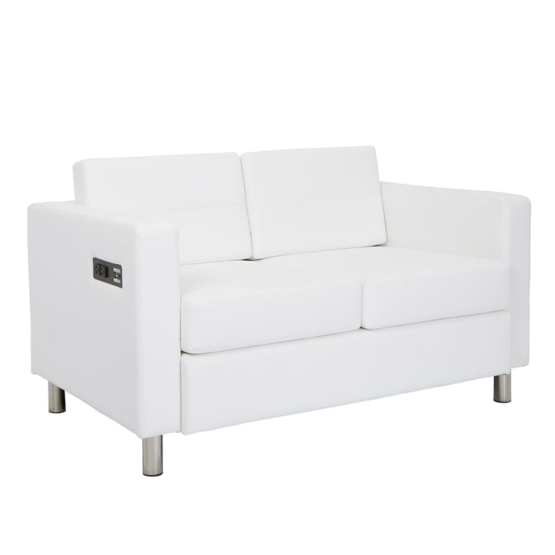 Atlantic Loveseat with Dual Charging Station in Dillon Snow White Faux Leather